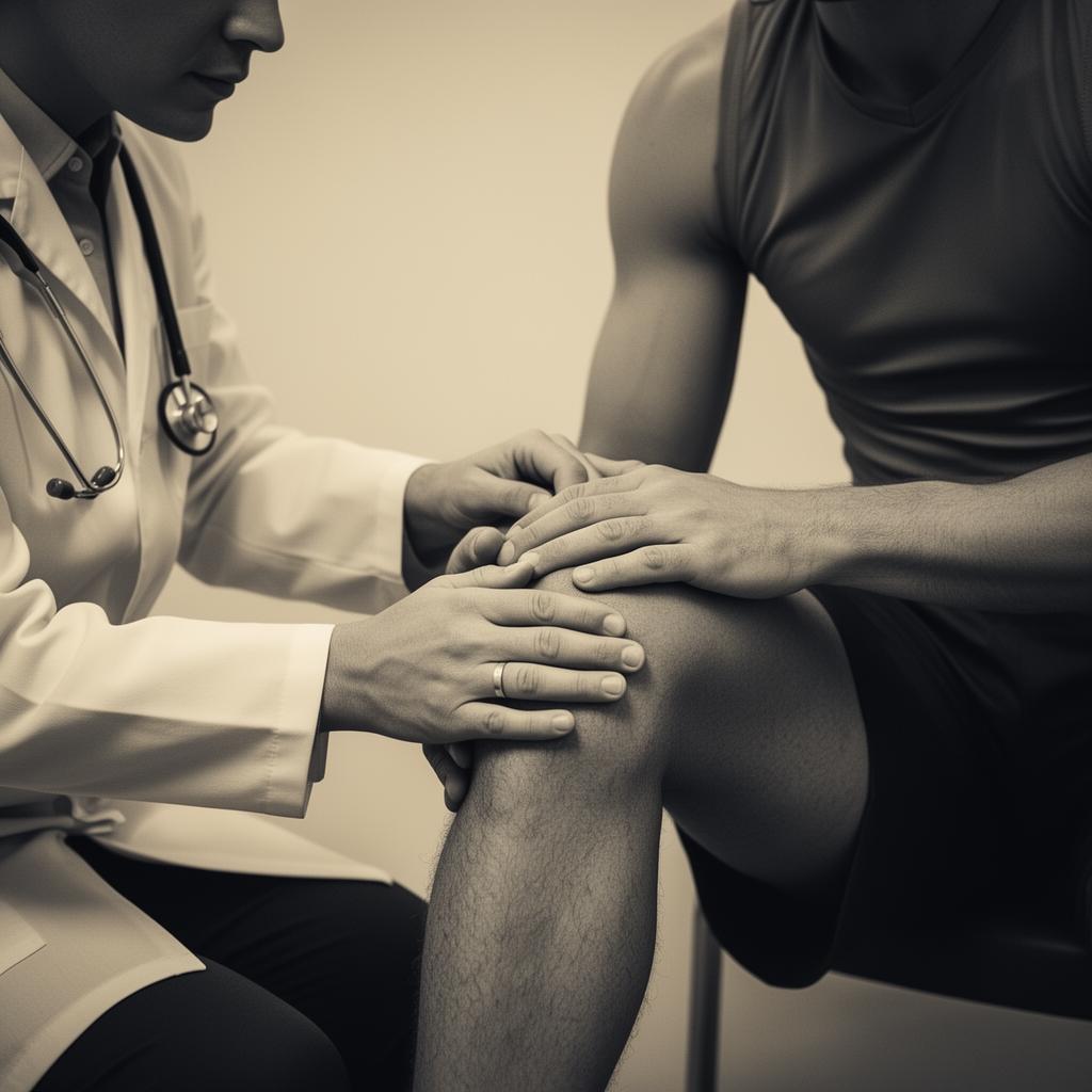 Clinician examining athlete's knee